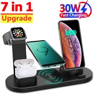 VIKEFON Support de chargeur sans fil 7 en 1 pour iPhone, 15, 14, 13, 12, 11, X, Apple Watch, Airpods,