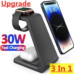Aucun Support de chargeur sans fil 3 en 1, station de charge rapide S6, iPhone 16, 15, 14, 13, 12, 11, X, 8, Apple Watch 9, 8, 7, 6, 5, Airpods Pro, 30W
