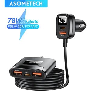 ASOMETECH 78W USB chargeur de voiture 5 Ports QC3.0 PD3.0 SCP USB Type C chargeur rapide pour iPhone Samsung tablette Xiaomi voiture USB chargeur