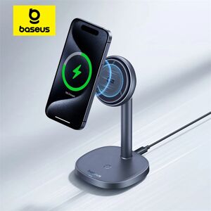Chargeur sans fil Baseus 2 en 1 Qi2 15W support de charge sans fil magnétique pour iPhone 13 14 15 AirPods Pro
