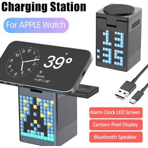VIKEFON Support de chargeur magnétique sans fil 6 en 1, haut-parleur Bluetooth, réveil pour Magsafe iPhone 16 15 14 Pro Max Airpods Pro Apple Watch