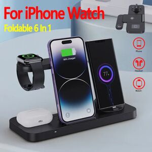 Opansten Support de chargeur sans fil pliable, station de charge rapide, 6 en 1, iPhone 15 14 13 12 11 X Apple Watch 8 7 6 5 4 3 2 Airpods S6