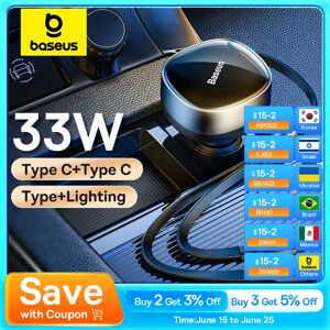Baseus 2-en-1 chargeur de voiture PD 20W câble rétractable de charge rapide 30W 33W chargeur de