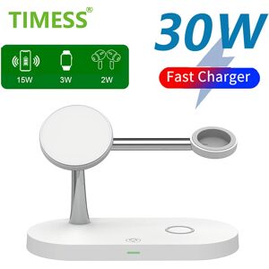 TIMESS Chargeur magnétique sans fil 3 en 1, pour iPhone 16 15 14 13 12 Pro Max, Station de charge pour Apple Watch 10 9 8 7 6 5 Airpods Pro 2 3