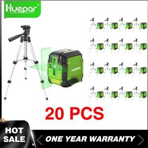 Huepar-Ensemble de niveau laser avec trépied, Osram, 2 lignes, auto-chute, horizontal et vertical, faisceau vert, ligne croisée, vente en gros, 20 pièces