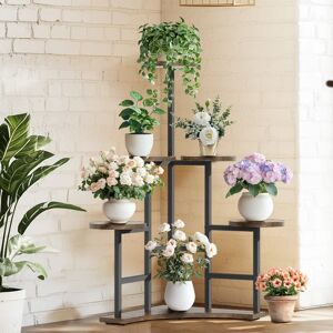 Wisfor Présentoir d'angle à 6 niveaux pour plantes, grand étagère à fleurs pour salon, balcon, jardin