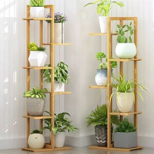 Wisfor Présentoir de fleurs d'angle pour plantes en bambou, 5/6 niveaux de haut, pour intérieur et extérieur