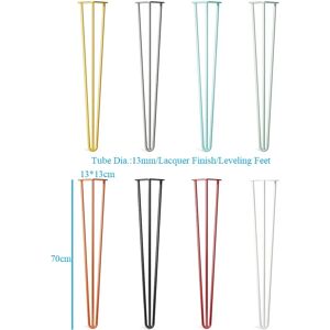 Aucun 4 pièces H70cm Tube d'acier épingle à cheveux jambe W pieds de nivellement Table bureau café Bar brut noir blanc doré argent vert bleu laque