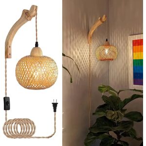 MOLDEN Lanterne en bambou applique en rotin naturel osier E27 lustres tissé à la main en bambou décor de