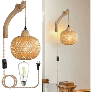 JOYINLED Lanterne en bambou applique en rotin naturel osier E27 lustres tissé à la main en bambou décor de
