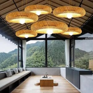 Aucun Grande taille tricoté à la main tressé maison salon chambre décor rotin osier bambou suspension plafond lustre lampe suspendue