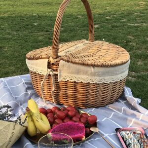 Aucun Panier de rangement de fruits de pique-nique, conteneur de collation domestique de pâques, panier en osier avec couvercle, panier en osier multifonction, fourniture pour la maison