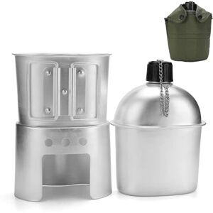 Aucun Ensemble d'ustensiles de cuisine de cantine militaire 4 pièces/ensemble, bouteille d'eau multifonctionnelle en alliage d'aluminium avec tasse à poignée en toile verte