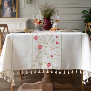 Aucun Nappe brodée en coton et lin, couverture de Table rectangulaire anti-poussière, nappe à motif de fleurs brodées, décoration de fête