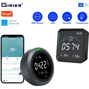 GIRIER-Détecteur de CO2 WiFi intelligent Tuya, moniteur numérique de dioxyde de carbone, surveillance de la qualité de l'air intérieur, capteur de température et d'humidité