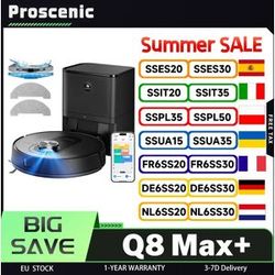 Robot aspirateur et serpillière Proscenic Q8 Max+, aspiration 8000 Pa, sac à poussière 3 L, autonomie 200 min, batterie 3200 mAh, vidage automatique 60 jours, LDS