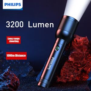 Philips Lampe de poche LED portable, lampes de poche lumineuses iniques, lampe de camping pour la randonnée en plein air, autodéfense, 3200 lumens, 1000m