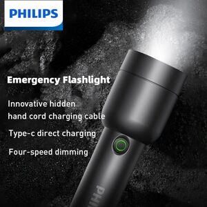 Philips Lampe de poche LED 1236 avec batterie aste de type C 18650, torche de pêche, lumière EDC, camping, autodéfense