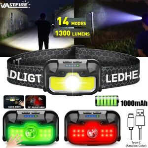 SolarStorm Lampe frontale VASTFIRE avec lumière blanche rouge verte lampe frontale lumineuse Rechargeable 14 Modes phare à capteur de mouvement étanche réglable