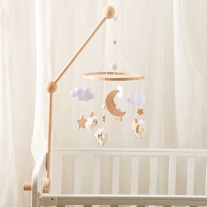Aucun Hochet Mobile en bois pour bébé de 0 à 12 mois, feutre doux, dessin animé mouton étoile lune, boîte à musique pour nouveau-né, cloche de lit suspendue, support de berceau Mobile, jouet