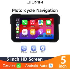 JIUYIN Lecteur multimédia pour moto, 5 pouces, Portable, Carplay, Navigation GPS, étanche IPX8, sans fil, Android, écran tactile automatique, Bluetooth