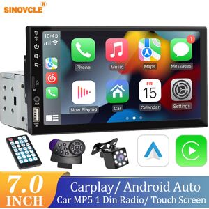 SINOVCLE Autoradio avec écran tactile HD, lecteur de limitation 1 DIN, Android Auto Carplay, FM, entrée AUX, Bluetooth MirrorLink, Autoradio, 7"
