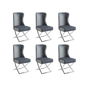 Lot de 6 chaises en velours et acier inoxydable chromé - Gris - MARELANO de Pascal MORABITO