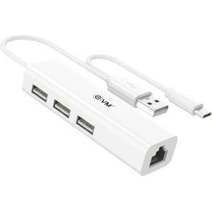 EVM H2 USB 2.0 + RJ 45 HUB with Ethernet Adapter with 100 MBPS Speed, Suitable for Laptop, Tablet & Mobiles (White)