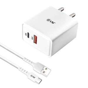 EVM EnSpeed+ 36W PD+QC 3.0 Fast Charging Travel Adapter with USB Type-C Cable
