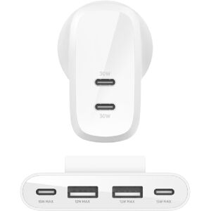 Belkin BoostCharge Pro USB-C® Wall Charger with PPS 60W + 4-Port USB Power Extender (White)