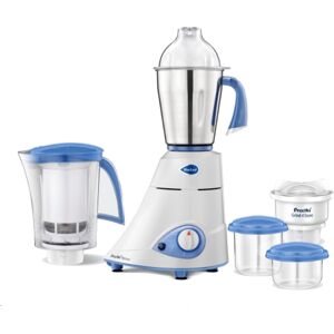 Preethi Blue Leaf Platinum Mixer with 5 Jars, Stainless Steel Jars & Blade, 3 Speed Control (White)