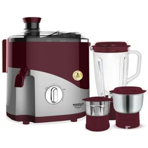 Maharaja Puremaxx Juicer Mixer Grinder with 550 Watts Power Dense Motor, Food Grade Safe, Detachable Anti Drip Spout (Burgundy and Silver)