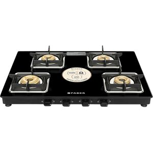 Faber Remo XL Cooktop with 4 Brass Burner, Manual Ignition, MS Powder Coated Pan Support (Black)