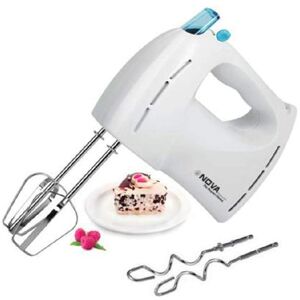 Nova Speed Hand Mixer 250 Watts with Stainless Steel Accessories, Non Slip Grip (White, NHM 2109)