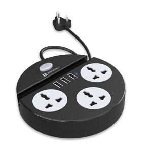 Portronics Power Plate 5 with 3 USB Charging Ports + 3 Power Sockets, Mobile Holder and 2.1A Fast Charging (Black)