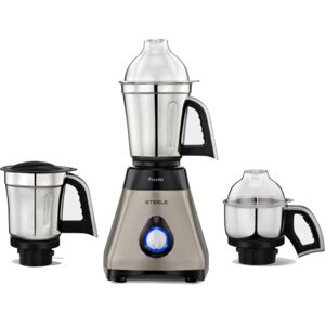 Preethi Supreme Steel Mixer with 3 Jars, Rotary Switch, 3 Speed Settings Control, Stainless Steel Jars (Black & Steel)