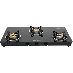 Faber Spark Cooktop with 3 Brass Burners, MS Powder Coated Finish, Manual Ignition (Black)