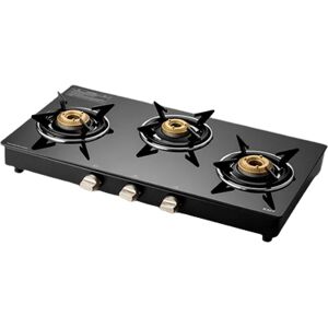 Kaff Cooktop with Slim Line Design, 3 Brass Burner, Designer Metal Knobs (Black, CTE713B)