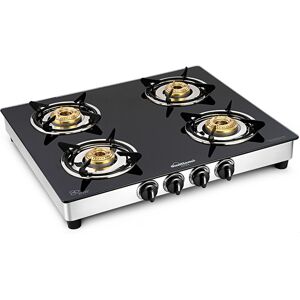 Sunflame 4B Astra Cooktop with 4 High-quality Brass Burners, Burner Segregation, Powder Coated Pan Supports, Toughened Glass Cooktop (Stainless Steel)