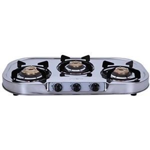 Elica Inox 753 SS Cooktop with Manual Ignition, Round Euro Coated Grid, Smooth Operating Knobs, Heavy Brass Burners, Stainless Steel Body (Silver)