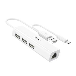 EVM H2 USB 2.0 + RJ 45 HUB with Ethernet Adapter with 100 MBPS Speed, Suitable for Laptop, Tablet & Mobiles (White)