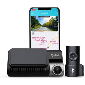 Qubo Smart Dashcam Pro 3K + Rear Cam with Built-in Wi-Fi & GPS Dual Channel Recording Night Vision (Black)