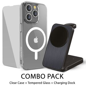 Combo Offer - Muvtech iPhone 15 Pro Snapkit (Clear Case & Glass) Alfred Victor 3 in 1 Magnetic Wireless Charger