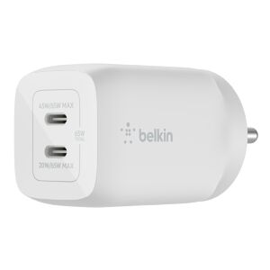 Belkin BoostCharge Pro Dual USB-C GaN Wall Charger with PPS 65W Fast Charging (White)