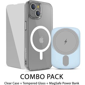 Combo Offer - Muvtech iPhone 15 Snapkit (Clear Case & Glass) URBN Compact MagTag 5000mAh Wireless Power Bank (Light Blue)