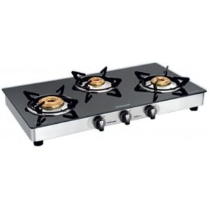 Sunflame Prime 3B SS Cooktop with Vitreous Enameled Skirting, Double Stainless Steel Drip Trays, Brushed Matt Finish, Sturdy Pan Support (Black)