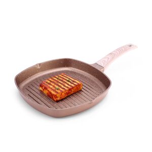 Wonderchef Duralife Die-Cast 24 cm Grill Pan with 5 Layer Healthy Duramax Non-Stick Coating, Sofe Touch Handle, Pure Grade Aluminium (Copper)
