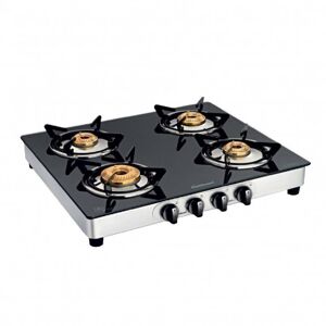 Sunflame Prime 4B SS Cooktop with Vitreous Enameled Skirting, Double Stainless Steel Drip Trays, Brushed Matt Finish, Sturdy Pan Support (Black)