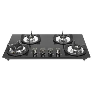 Faber Superia Hob with 4 Brass Burners, Toughened Black Glass, Black Enameled Pan Support (Black)