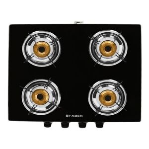 Faber Jumbo Cooktop with Manual ignition, 4 Brass burner (Black, 4BB BK)